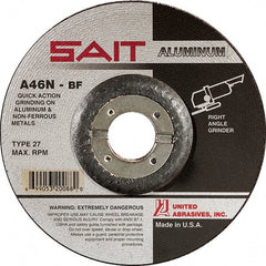 Sait - 46 Grit, 4" Wheel Diam, 1/4" Wheel Thickness, 5/8" Arbor Hole, Type 27 Depressed Center Wheel - Aluminum Oxide, Resinoid Bond, N Hardness, 13,500 Max RPM, Compatible with Angle Grinder - Exact Tooling