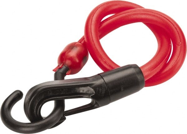 The Perfect Bungee - Stretch-n-Flex Web Tie Down with Molded in Hook & Safety Clasp - 18" OAL, Red - Exact Tooling
