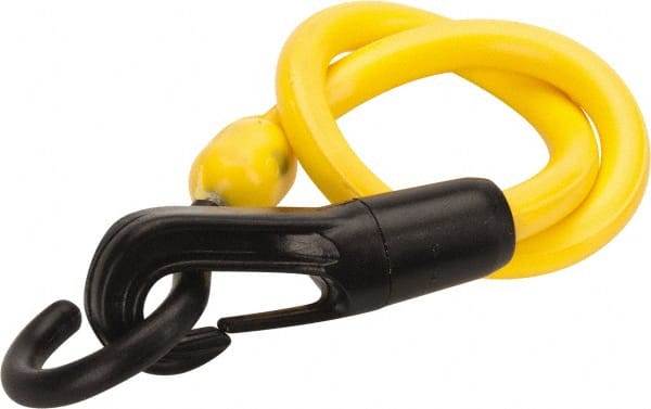 The Perfect Bungee - Stretch-n-Flex Web Tie Down with Molded in Hook & Safety Clasp - 18" OAL, Yellow - Exact Tooling
