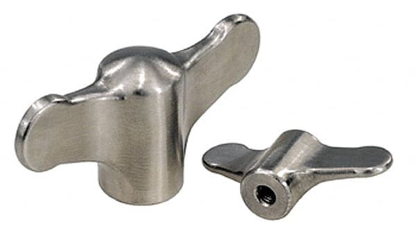 KIPP - 10-24 Hole Thread, 50mm Head Length, Stainless Steel, Tapped Bar / Wing Knob - 2.3mm Hole Depth, 14mm Hub Diam, 11.5mm Hub Height - Exact Tooling