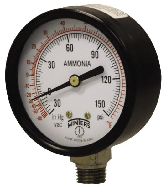 Winters - 4" Dial, 1/4 Thread, 30-0-300 Scale Range, Pressure Gauge - Lower Connection Mount, Accurate to 3-2-3% of Scale - Exact Tooling