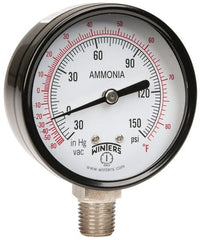 Winters - 2-1/2" Dial, 1/4 Thread, 30-0-150 Scale Range, Pressure Gauge - Lower Connection Mount, Accurate to 3-2-3% of Scale - Exact Tooling
