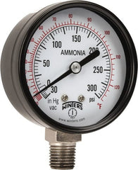 Winters - 2-1/2" Dial, 1/4 Thread, 30-0-300 Scale Range, Pressure Gauge - Lower Connection Mount, Accurate to 3-2-3% of Scale - Exact Tooling