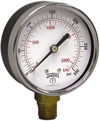 Winters - 2-1/2" Dial, 1/4 Thread, 0-300 Scale Range, Pressure Gauge - Lower Connection Mount, Accurate to 3-2-3% of Scale - Exact Tooling