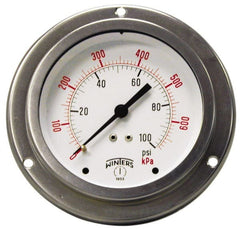 Winters - 2-1/2" Dial, 1/4 Thread, 0-600 Scale Range, Pressure Gauge - Front Flange Panel Mount, Center Back Connection Mount, Accurate to 1.5% of Scale - Exact Tooling