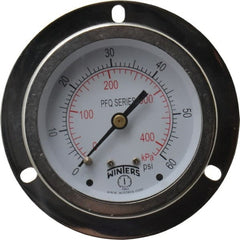 Winters - 2-1/2" Dial, 1/4 Thread, 0-60 Scale Range, Pressure Gauge - Front Flange Panel Mount, Center Back Connection Mount, Accurate to 1.5% of Scale - Exact Tooling