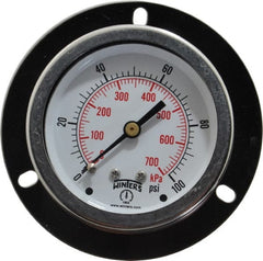 Winters - 2-1/2" Dial, 1/4 Thread, 0-100 Scale Range, Pressure Gauge - Front Flange Panel Mount, Center Back Connection Mount, Accurate to 1.5% of Scale - Exact Tooling