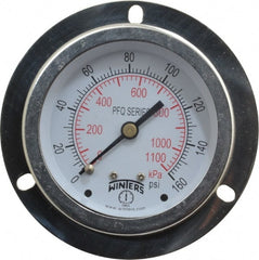 Winters - 2-1/2" Dial, 1/4 Thread, 0-160 Scale Range, Pressure Gauge - Front Flange Panel Mount, Center Back Connection Mount, Accurate to 1.5% of Scale - Exact Tooling