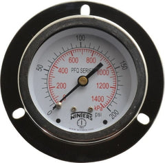 Winters - 2-1/2" Dial, 1/4 Thread, 0-200 Scale Range, Pressure Gauge - Front Flange Panel Mount, Center Back Connection Mount, Accurate to 1.5% of Scale - Exact Tooling