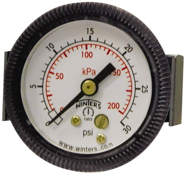 Winters - 2-1/2" Dial, 1/4 Thread, 0-300 Scale Range, Pressure Gauge - U-Clamp Panel Mount, Center Back Connection Mount, Accurate to 2.5% of Scale - Exact Tooling