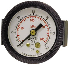 Winters - 2-1/2" Dial, 1/4 Thread, 0-300 Scale Range, Pressure Gauge - U-Clamp Panel Mount, Center Back Connection Mount, Accurate to 2.5% of Scale - Exact Tooling