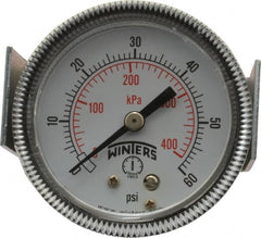 Winters - 2" Dial, 1/8 Thread, 0-60 Scale Range, Pressure Gauge - U-Clamp Panel Mount, Center Back Connection Mount, Accurate to 2.5% of Scale - Exact Tooling