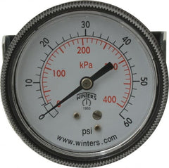 Winters - 2-1/2" Dial, 1/4 Thread, 0-60 Scale Range, Pressure Gauge - U-Clamp Panel Mount, Center Back Connection Mount, Accurate to 2.5% of Scale - Exact Tooling