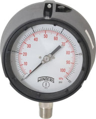 Winters - 4-1/2" Dial, 1/2 Thread, 0-15 Scale Range, Pressure Gauge - Lower Connection Mount, Accurate to 0.5% of Scale - Exact Tooling