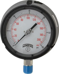 Winters - 4-1/2" Dial, 1/2 Thread, 0-30 Scale Range, Pressure Gauge - Lower Connection Mount, Accurate to 0.5% of Scale - Exact Tooling