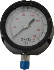 Winters - 4-1/2" Dial, 1/2 Thread, 0-100 Scale Range, Pressure Gauge - Lower Connection Mount, Accurate to 0.5% of Scale - Exact Tooling