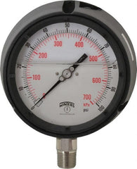 Winters - 4-1/2" Dial, 1/2 Thread, 0-100 Scale Range, Pressure Gauge - Lower Connection Mount, Accurate to 0.5% of Scale - Exact Tooling