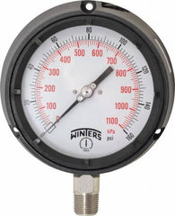 Winters - 4-1/2" Dial, 1/2 Thread, 0-160 Scale Range, Pressure Gauge - Lower Connection Mount, Accurate to 0.5% of Scale - Exact Tooling