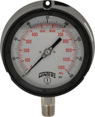 Winters - 4-1/2" Dial, 1/2 Thread, 0-160 Scale Range, Pressure Gauge - Lower Connection Mount, Accurate to 0.5% of Scale - Exact Tooling