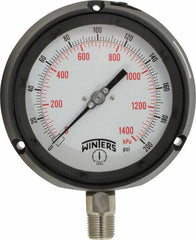 Winters - 4-1/2" Dial, 1/2 Thread, 0-200 Scale Range, Pressure Gauge - Lower Connection Mount, Accurate to 0.5% of Scale - Exact Tooling
