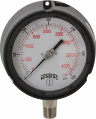 Winters - 4-1/2" Dial, 1/2 Thread, 0-600 Scale Range, Pressure Gauge - Lower Connection Mount, Accurate to 0.5% of Scale - Exact Tooling