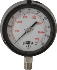 Winters - 4-1/2" Dial, 1/2 Thread, 0-1,000 Scale Range, Pressure Gauge - Lower Connection Mount, Accurate to 0.5% of Scale - Exact Tooling