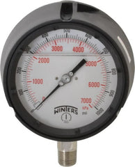 Winters - 4-1/2" Dial, 1/2 Thread, 0-1,000 Scale Range, Pressure Gauge - Lower Connection Mount, Accurate to 0.5% of Scale - Exact Tooling