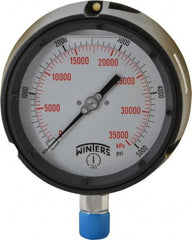 Winters - 4-1/2" Dial, 1/2 Thread, 0-5,000 Scale Range, Pressure Gauge - Lower Connection Mount, Accurate to 0.5% of Scale - Exact Tooling