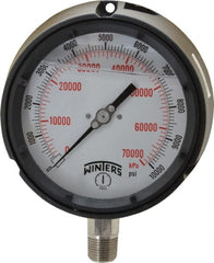 Winters - 4-1/2" Dial, 1/2 Thread, 0-10,000 Scale Range, Pressure Gauge - Lower Connection Mount, Accurate to 0.5% of Scale - Exact Tooling
