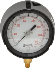 Winters - 4-1/2" Dial, 1/4 Thread, 0-100 Scale Range, Pressure Gauge - Lower Connection Mount, Accurate to 0.5% of Scale - Exact Tooling