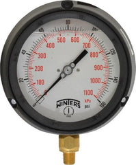 Winters - 4-1/2" Dial, 1/4 Thread, 0-160 Scale Range, Pressure Gauge - Lower Connection Mount, Accurate to 0.5% of Scale - Exact Tooling