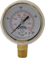 Winters - 1/4 Inch NPT, 150 Max psi, Brass Case Cylinder Pressure Gauge - 2 Inch Dial Diameter, 0 to 200 psi Display Range - Exact Tooling
