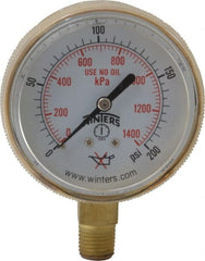 Winters - 1/4 Inch NPT, 150 Max psi, Brass Case Cylinder Pressure Gauge - 2-1/2 Inch Dial Diameter, 0 to 200 psi Display Range - Exact Tooling