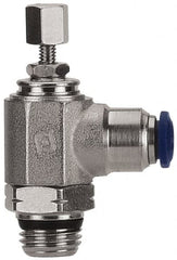 Value Collection - 3/8" Pipe, Angled Miniature Needle Valve - Buna Seal, Male x Push to Connect Ends, Nickel Plated Brass Valve, 145 Max psi - Exact Tooling