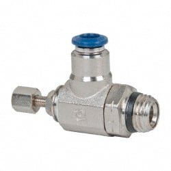 Value Collection - 145 Max psi, Meter Out Screw Adjusted Flow Control Valve - Buna N O Ring, 1/4" Tube Outside Diam - Exact Tooling