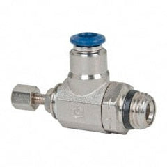 Value Collection - 145 Max psi, Meter Out Screw Adjusted Flow Control Valve - Buna N O Ring, 1/4" Tube Outside Diam - Exact Tooling