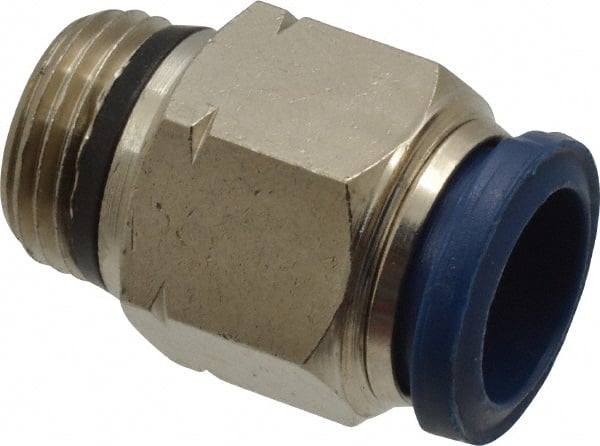 Value Collection - 1/2" Outside Diam, 3/8 Universal, Nickel Plated Brass Push-to-Connect Tube Male Connector - 250 Max psi, Tube to Universal Thread Connection, Buna O-Ring - Exact Tooling
