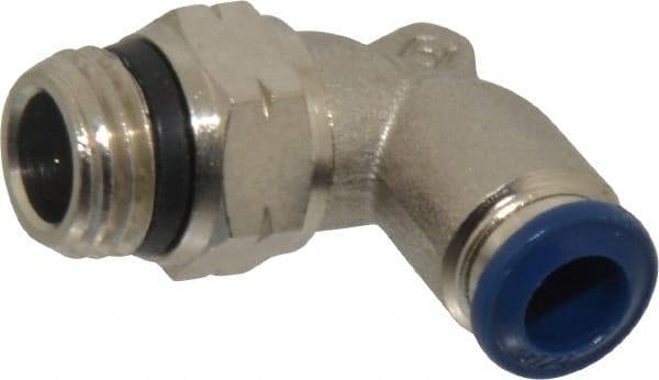 Value Collection - 1/4" Outside Diam, 1/4 Universal, Nickel Plated Brass Push-to-Connect Tube Male Swivel Elbow - 250 Max psi, Tube to Universal Thread Connection, Buna O-Ring - Exact Tooling