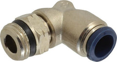 Value Collection - 1/2" Outside Diam, 1/2 Universal, Nickel Plated Brass Push-to-Connect Tube Male Swivel Elbow - 250 Max psi, Tube to Universal Thread Connection, Buna O-Ring - Exact Tooling