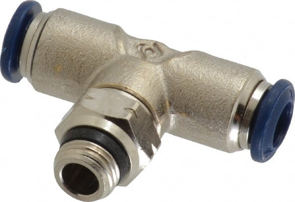 Value Collection - 1/4" Outside Diam, 1/8 Universal, Nickel Plated Brass Push-to-Connect Tube Male Swivel Branch Tee - 250 Max psi, Tube to Universal Thread Connection, Buna O-Ring - Exact Tooling