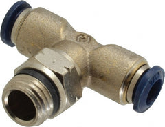 Value Collection - 1/4" Outside Diam, 1/4 Universal, Nickel Plated Brass Push-to-Connect Tube Male Swivel Branch Tee - 250 Max psi, Tube to Universal Thread Connection, Buna O-Ring - Exact Tooling