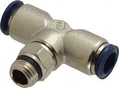 Value Collection - 3/8" Outside Diam, 1/4 Universal, Nickel Plated Brass Push-to-Connect Tube Male Swivel Branch Tee - 250 Max psi, Tube to Universal Thread Connection, Buna O-Ring - Exact Tooling