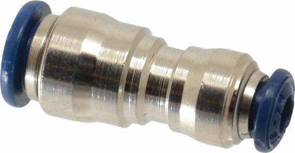 Value Collection - 1/4 x 5/32" Outside Diam, Nickel Plated Brass Push-to-Connect Tube Union - 250 Max psi, Tube to Tube Connection, Buna O-Ring - Exact Tooling