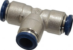 Value Collection - 3/8" Outside Diam, Nickel Plated Brass Push-to-Connect Tube Union Tee - 250 Max psi, Tube to Tube Connection, Buna O-Ring - Exact Tooling