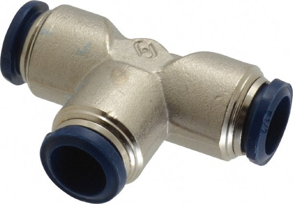 Value Collection - 1/2" Outside Diam, Nickel Plated Brass Push-to-Connect Tube Union Tee - 250 Max psi, Tube to Tube Connection, Buna O-Ring - Exact Tooling