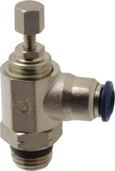 Value Collection - 1/4" Pipe, Angled Miniature Needle Valve - Buna Seal, Male x Push to Connect Ends, Nickel Plated Brass Valve, 145 Max psi - Exact Tooling