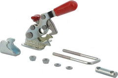 De-Sta-Co - 360 Lb Capacity, Horizontal, U Hook, Flanged Base, Carbon Steel Pull Action Latch Clamp - 1.17" Drawing Movement, 4-1/4" OAL, Threaded U Hook, Straight Handle - Exact Tooling