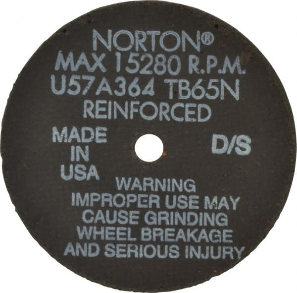 Norton - 4" 36 Grit Aluminum Oxide Cutoff Wheel - 1/16" Thick, 3/8" Arbor, 19,100 Max RPM, Use with Die Grinders - Exact Tooling