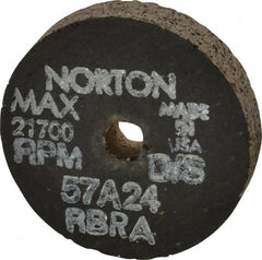 Norton - 2-1/2" Diam x 3/8" Hole x 1/2" Thick, R Hardness, 24 Grit Surface Grinding Wheel - Aluminum Oxide, Type 1, Very Coarse Grade, 21,700 Max RPM, No Recess - Exact Tooling