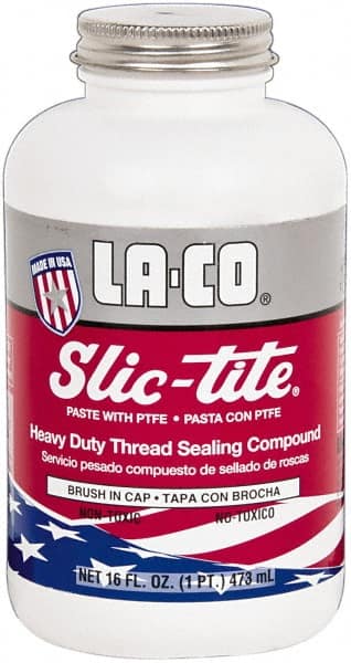 LA-CO - 1 Pt Brush Top Can White Thread Sealant - Paste with PTFE, 500°F Max Working Temp, For Metal, PVC, CPVC & ABS Plastic Pipe Threads - Exact Tooling